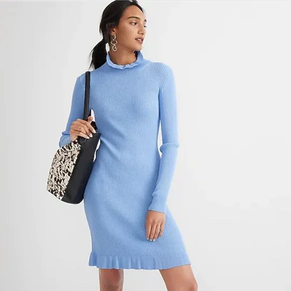 Anthropologie | Dresses | Jcrew Supersculpt Ruffleneck Mini Sweater Dress |  Poshmark